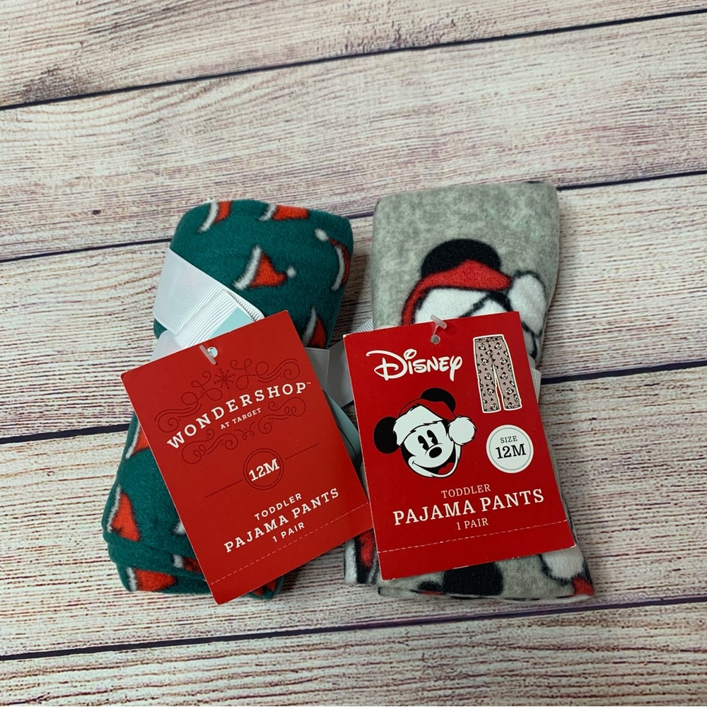 Disney Mickey Mouse and Wondershop Santa hat Christmas pajama pants lot of 2